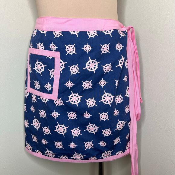 Vineyard Vines Wrap Skirt Womens 6 Blue Pink Compass Print Mini Nautical Cotton - Picture 1 of 9